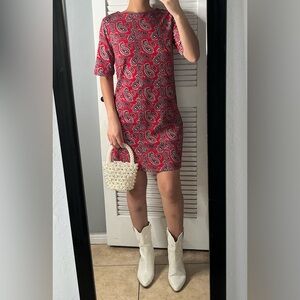 Banana republic Red Paisley shift Mini Dress 0| boho festival Western mod artsy